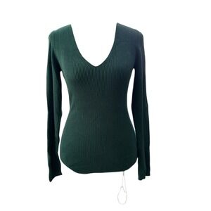 House‎ of Harlow 1960 Ribbed V Neck Long Sleeve Bodysuit Forest Green